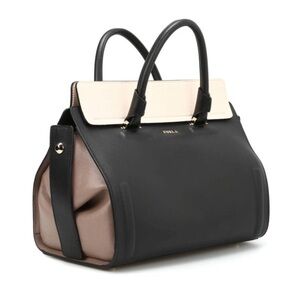 Furla Valentina leather bowling bag Two Way Multifolor Black Brown Beige